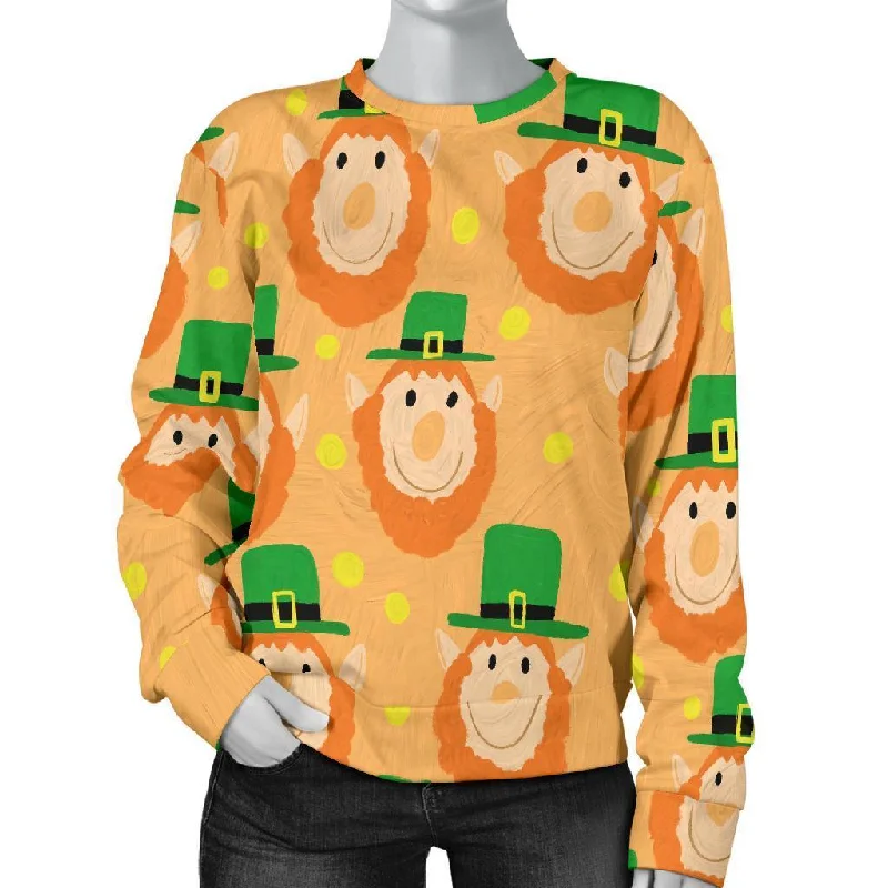 Leprechaun St Patrick's Day Pattern Print Women's Sweatshirt Hoodie with Hidden Zipper Minimalist Clean