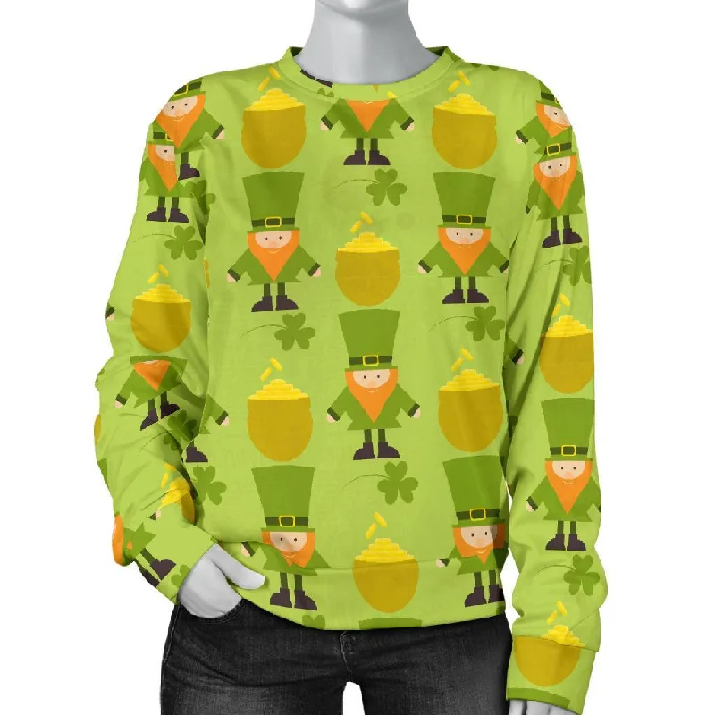 Leprechaun St Patrick's Day Print Pattern Women's Sweatshirt Hoodie with Button Placket Classic Preppy