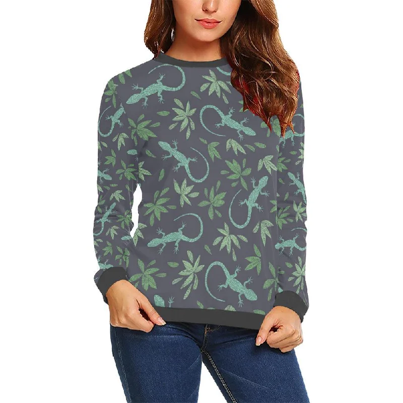 Lizard Leaf Pattern Print Women's Sweatshirt Hoodie with Thumb Holes Functional Cozy