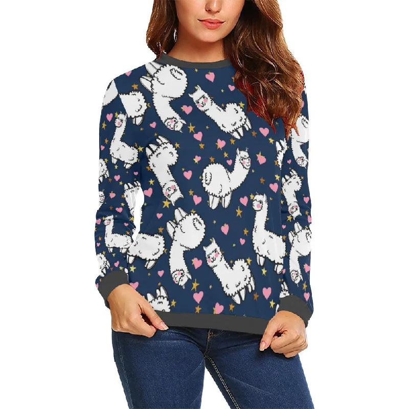 Llama Print Pattern Women's Sweatshirt Hoodie with Mock Neck Collared Structured