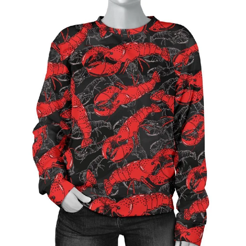 Lobster Black Pattern Print Women's Sweatshirt Hoodie with Ribbed Neckline Snug Warm