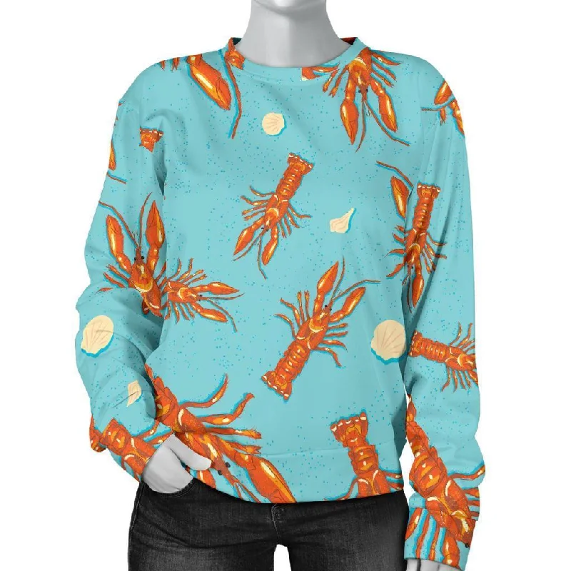 Lobster Pattern Print Women's Sweatshirt Hoodie with Rolled Sleeves Casual Relaxed