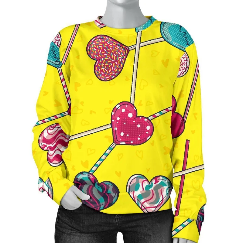 Lollipop Heart Pattern Print Women's Sweatshirt Hoodie with Raglan Sleeves Sporty Comfortable