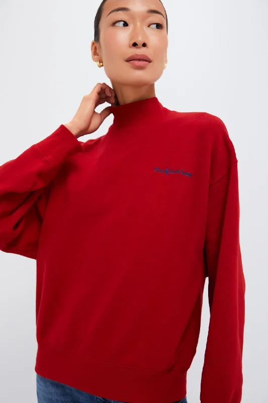 Madison Red Vintage Fleece Logo Sweatshirt Hoodie with Exposed Zipper Edgy Industrial