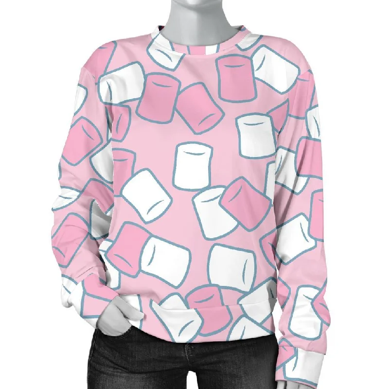 Marshmallow Colorful Print Pattern Women's Sweatshirt Hoodie with Rolled Sleeves Casual Relaxed