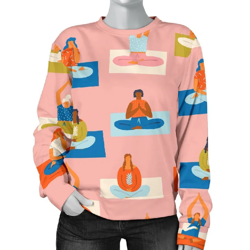 Meditation Yoga Pattern Print Women's Sweatshirt Hoodie with Raw Hem Edgy Unfinished