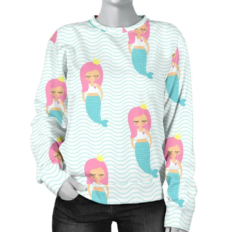 Mermaid Print Pattern Women's Sweatshirt Hoodie with Tie-Dye Psychedelic Retro