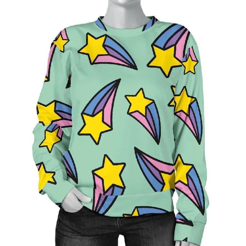 Metero Star Pattern Print Women's Sweatshirt Hoodie with Metallic Shiny Futuristic