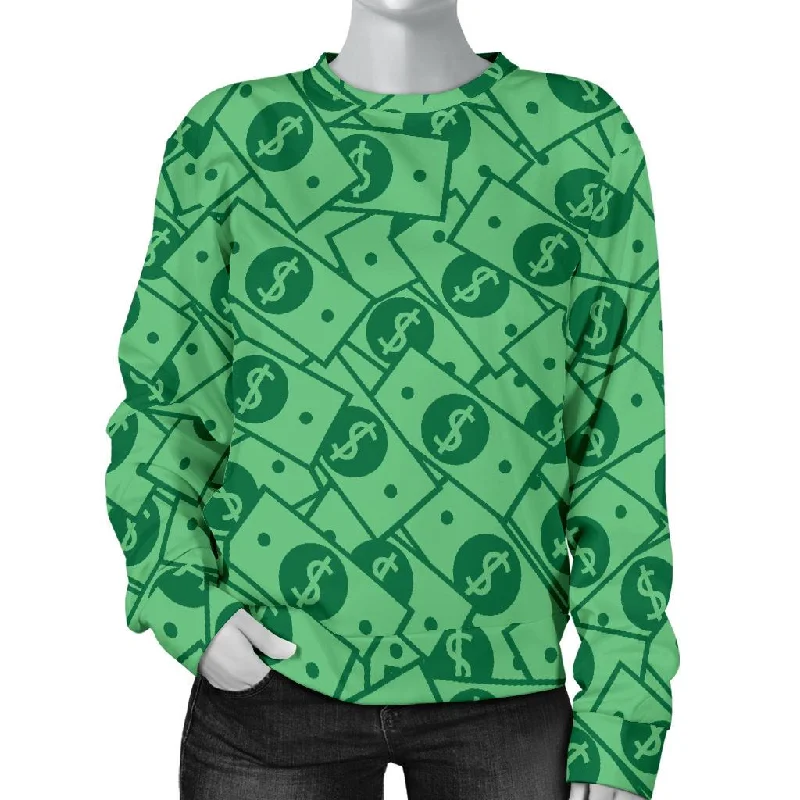 Money Dollar Print Pattern Women's Sweatshirt Hoodie with Reflective Safety Nightwear