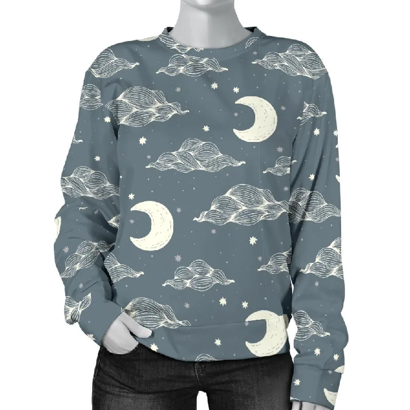 Moon Print Pattern Women's Sweatshirt Hoodie with Emblem Brand Identity