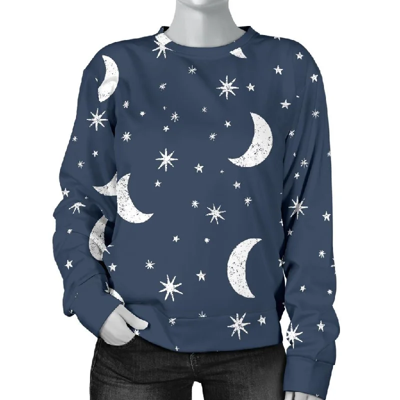 Moon Star Print Pattern Women's Sweatshirt Hoodie with Embroidery Detailed Premium