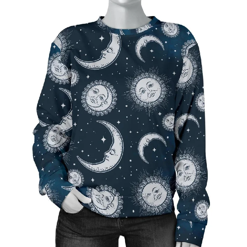 Moon Sun Pattern Print Women's Sweatshirt Hoodie Crop Top Short Trendy