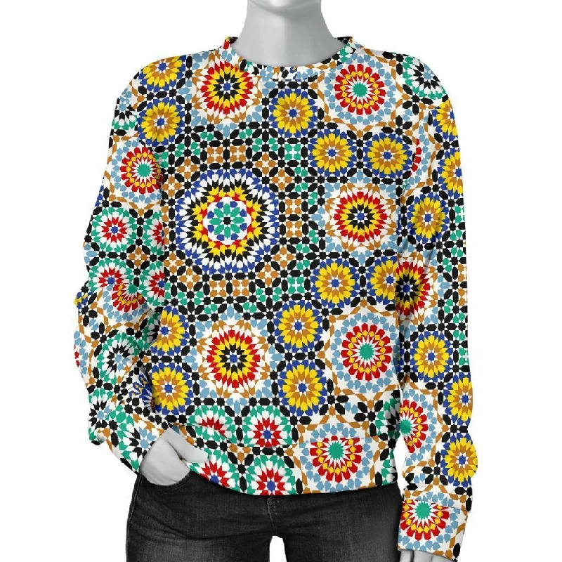 Mosaic Colorful Pattern Print Women's Sweatshirt Cotton Hoodie Fleece Lining Warmth