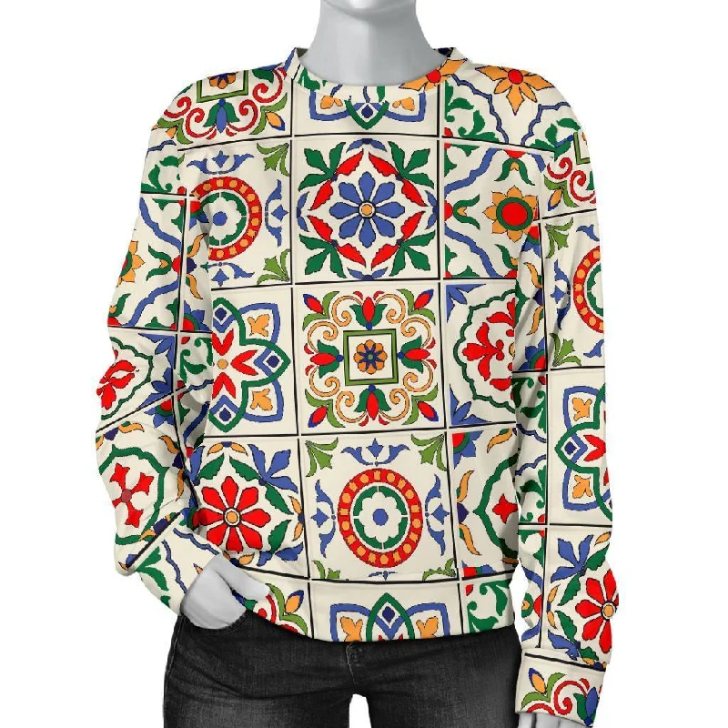 Mosaic Colorful Print Pattern Women's Sweatshirt Hoodie with Back Slit Movement Comfort