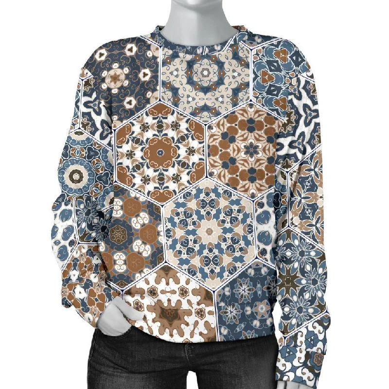 Mosaic Print Pattern Women's Sweatshirt Hoodie with Longline Fit Extended Stylish