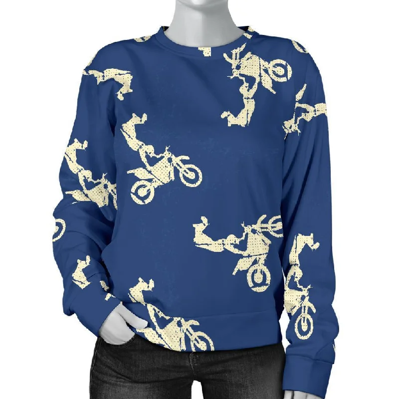 Motocross Pattern Print Women's Sweatshirt Hoodie with Zipper Placket Modern Functional