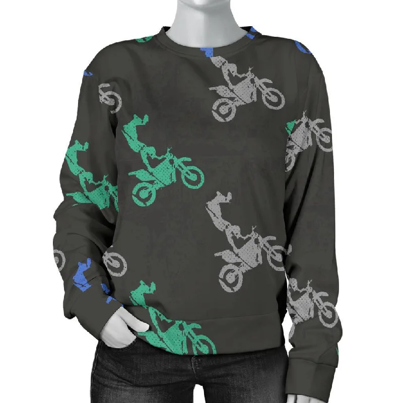 Motocross Print Pattern Women's Sweatshirt Hoodie with Snap Buttons Easy Quick