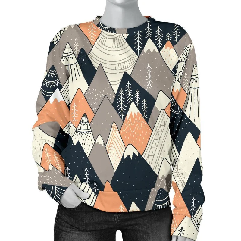 Mountain Pattern Print Women's Sweatshirt Hoodie with Monochrome Minimalist Simple