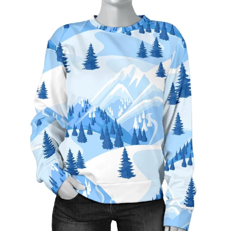 Mountain Snow Pattern Print Women's Sweatshirt Hoodie with Raglan Sleeves Sporty Comfortable