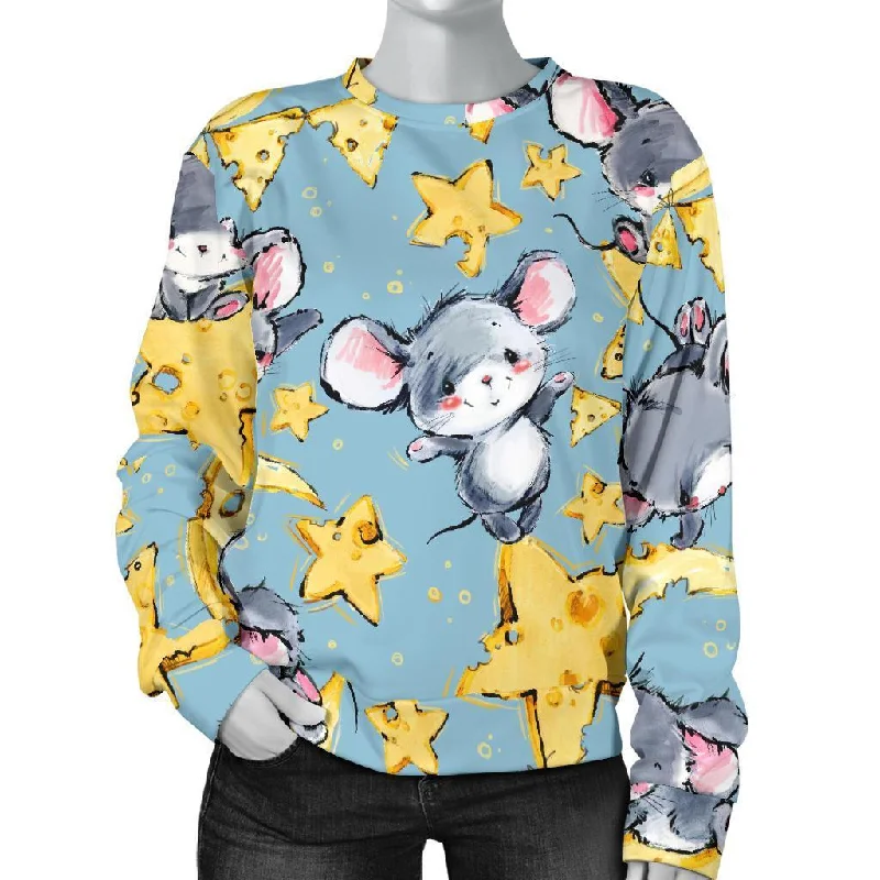 Mouse Cheese Pattern Print Women's Sweatshirt Hoodie with Illustration Artistic Creative