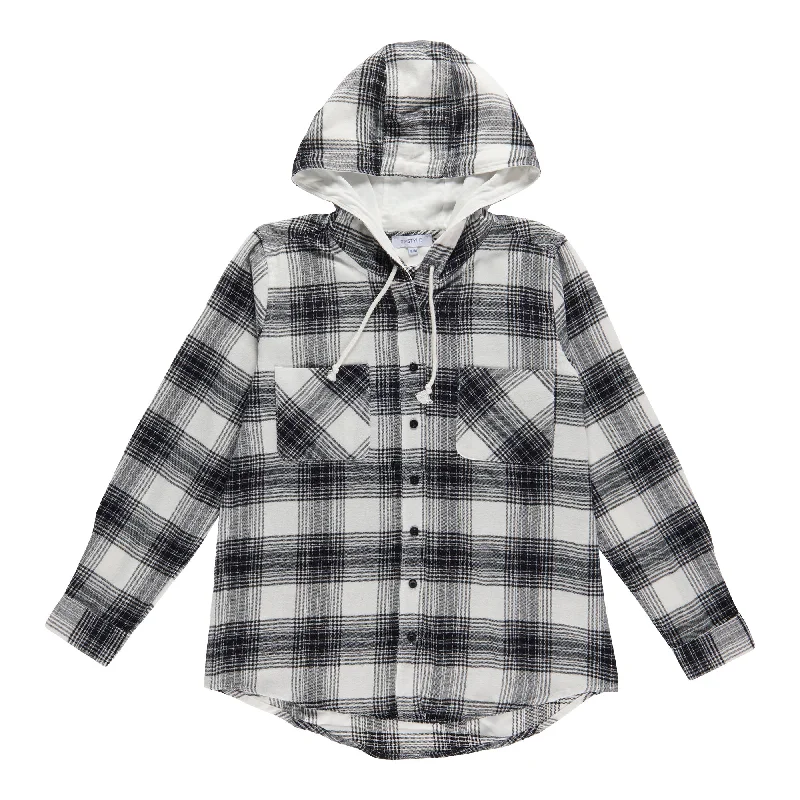 mySTYLE Women's Hooded Flannel Shirt Hoodie with Back Slit Movement Comfort