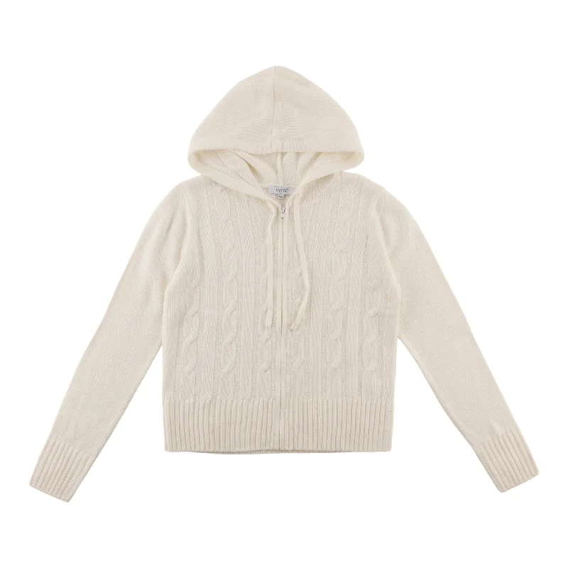 mySTYLE Women's Hooded Zip-Up Cable Sweater Hoodie with Ribbed Cuffs Snug Fit Comfort