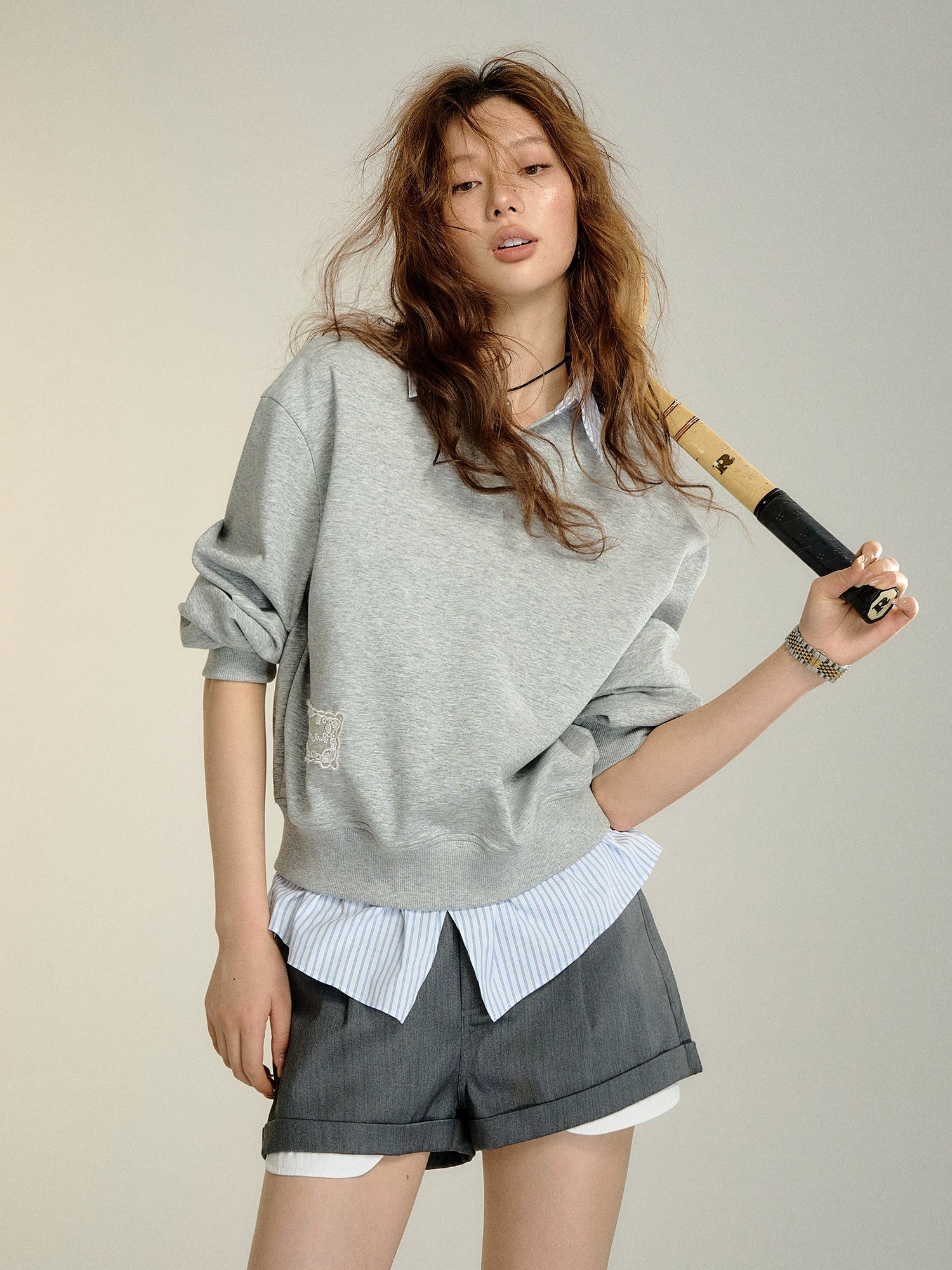 Navy Blue Aux Two-piece Sweatshirt Hoodie with Thumb Holes Functional Cozy