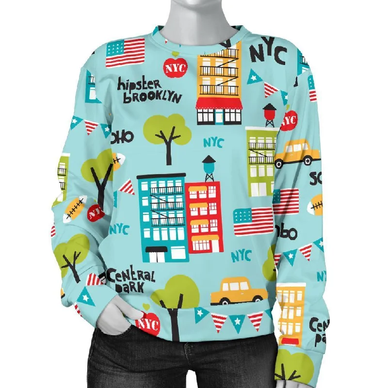 New York Print Pattern Women's Sweatshirt Hoodie Jacket Zipper Layering