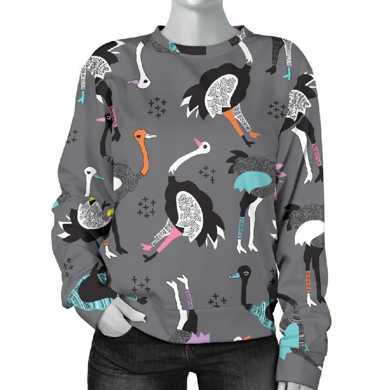 Ostrich Pattern Print Women's Sweatshirt Hoodie with Set-In Sleeves Structured Classic