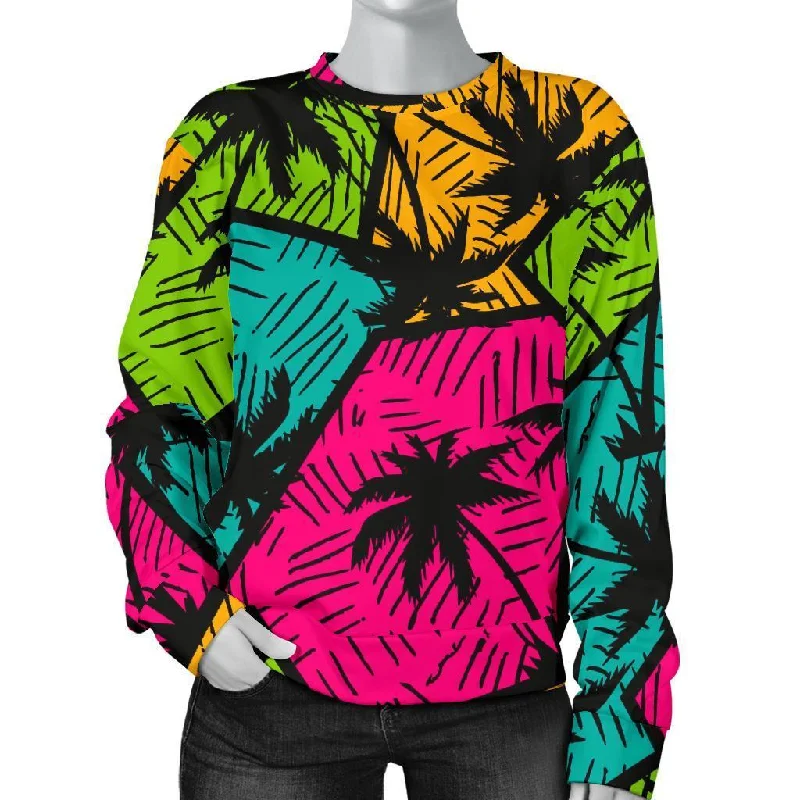 Palm Tree Beach Pattern Print Women's Sweatshirt Hoodie with Sequins Glamorous Eye-catching