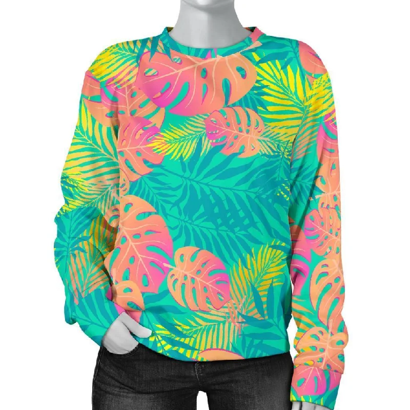 Palm Tree Beach Print Pattern Women's Sweatshirt Hoodie with Illustration Artistic Creative