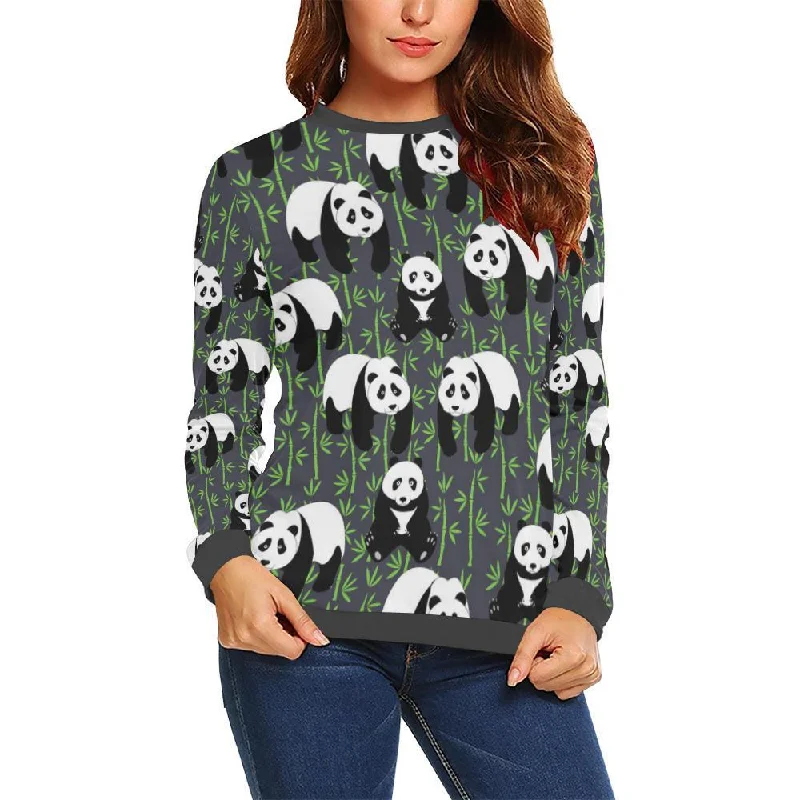 Panda Bamboo Pattern Print Women's Sweatshirt Hoodie with Rhinestones Sparkly Elegant