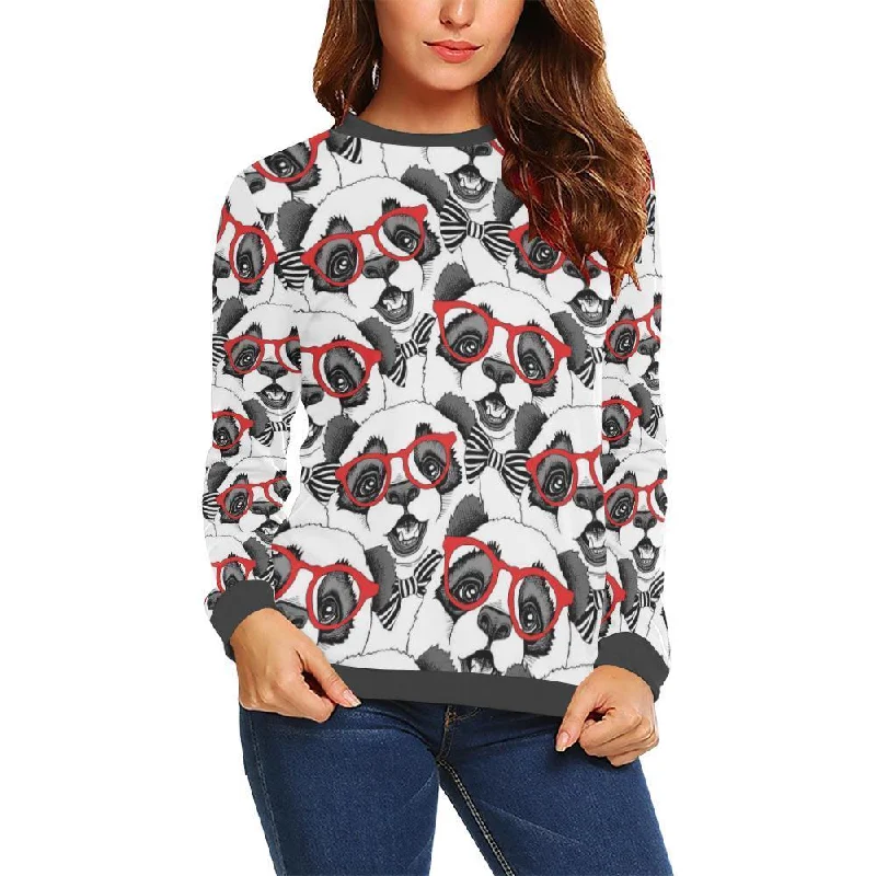 Panda Red Glasses Pattern Print Women's Sweatshirt Oversized Hoodie Comfort Casual