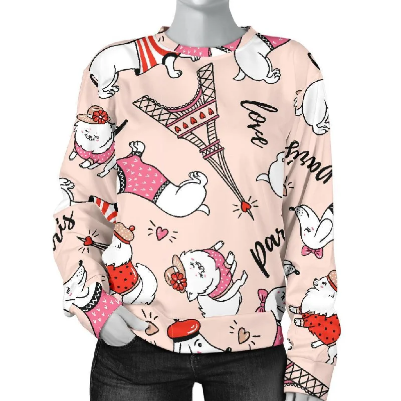 Paris Dog Pattern Print Women's Sweatshirt Hoodie with Slim Fit Tailored Modern