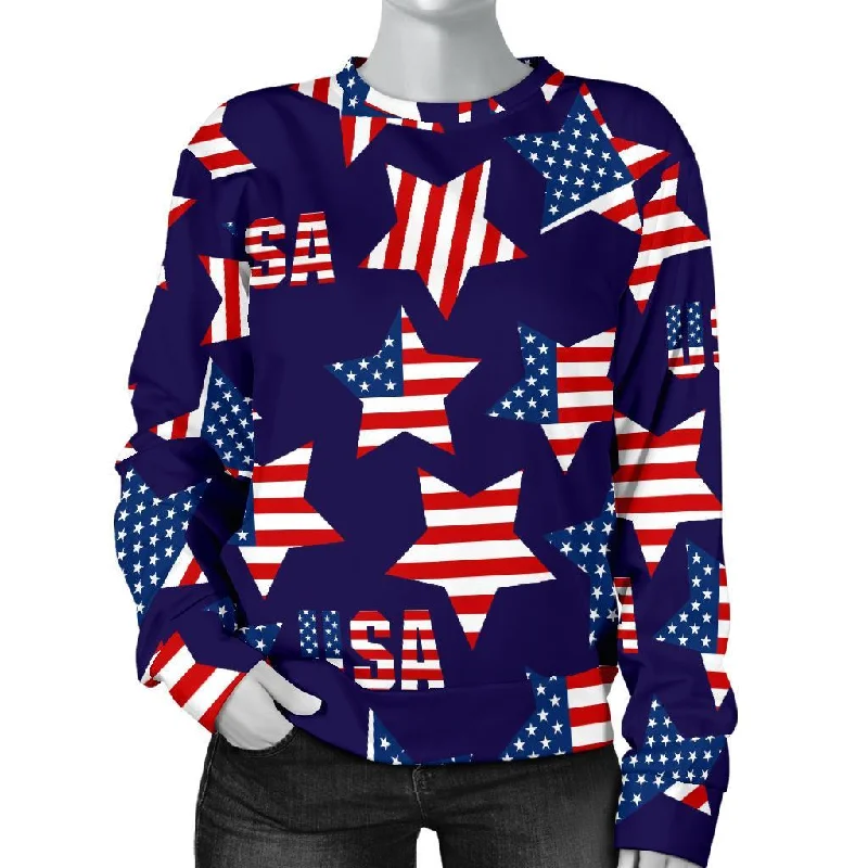 Patriot Usa Pattern Print Women's Sweatshirt Zip Hoodie Drawstring Kangaroo Pocket