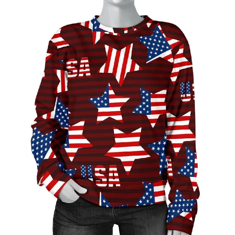 Patriot Usa Print Pattern Women's Sweatshirt Hoodie with High-Low Hem Asymmetrical Trendy