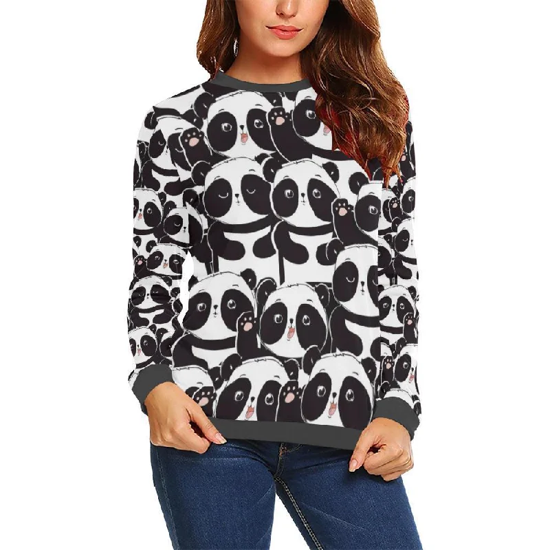 Pattern Print Baby Panda Women's Sweatshirt Hoodie with Hem Contrast Bold Stylish