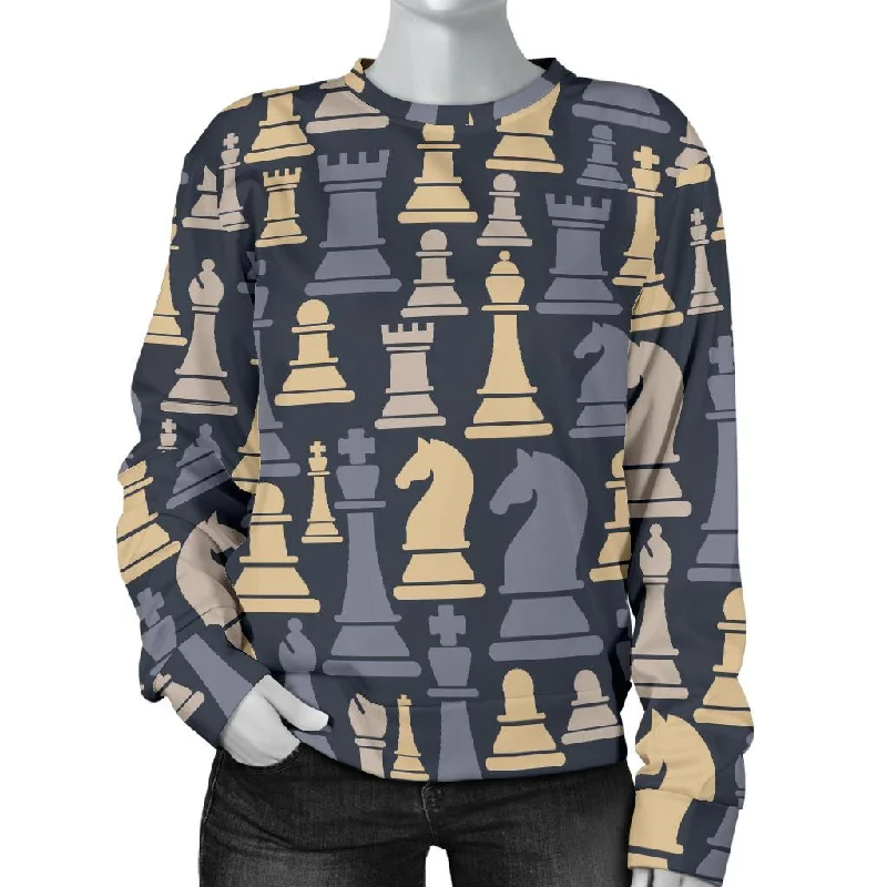 Pattern Print Chess Women's Sweatshirt Hoodie with Pastel Soft Subtle