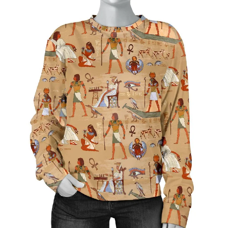 Pattern Print Egyptian Women's Sweatshirt Hoodie with Button Classic Timeless