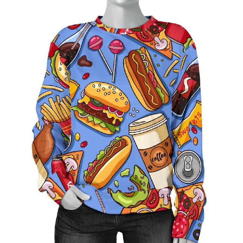 Pattern Print Fastfood Women's Sweatshirt Hoodie with High Neck Warm Protective