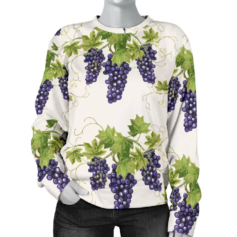 Pattern Print Grape Wine Women's Sweatshirt Hoodie with Puffed Sleeves Voluminous Trendy