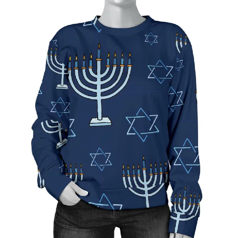 Pattern Print Hanukkah Women's Sweatshirt Hoodie with Longline Fit Extended Stylish