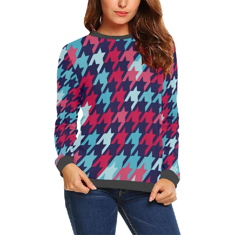 Pattern Print Houndstooth Women's Sweatshirt Hoodie with Gradient Ombre Colorful