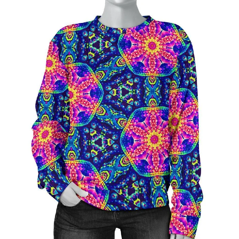 Pattern Print Kaleidoscope Women's Sweatshirt Hoodie with Hem Elastic Stretchable Comfortable