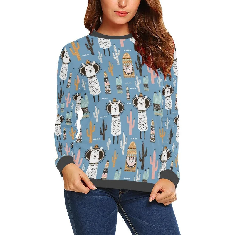 Pattern Print Llama Cactus Women's Sweatshirt Hoodie with Cuffed Sleeves Snug Secure