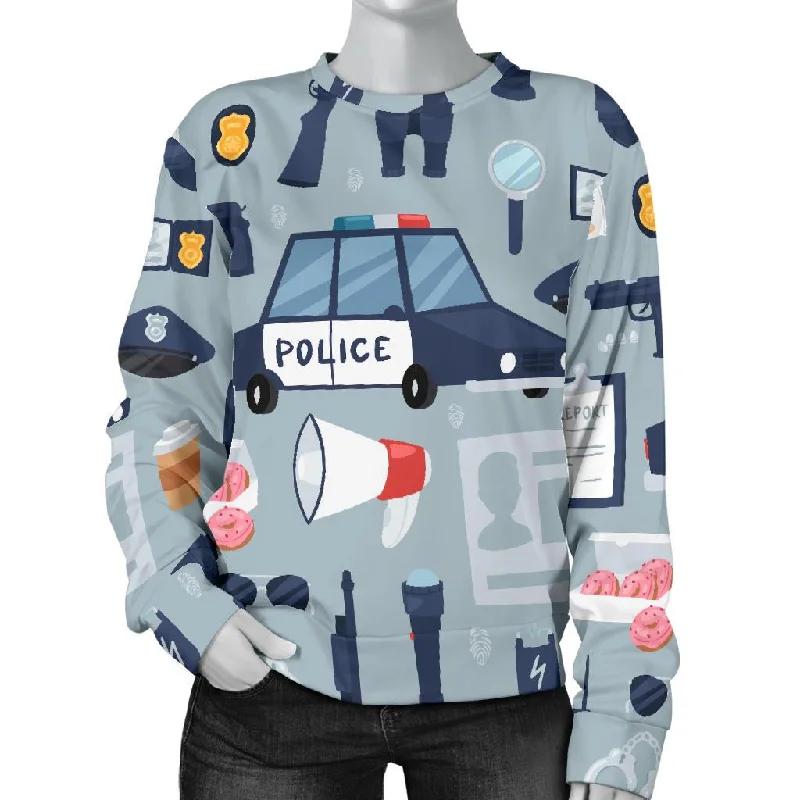 Pattern Print Police Women's Sweatshirt Hoodie with Double Zipper Versatile Adjustable