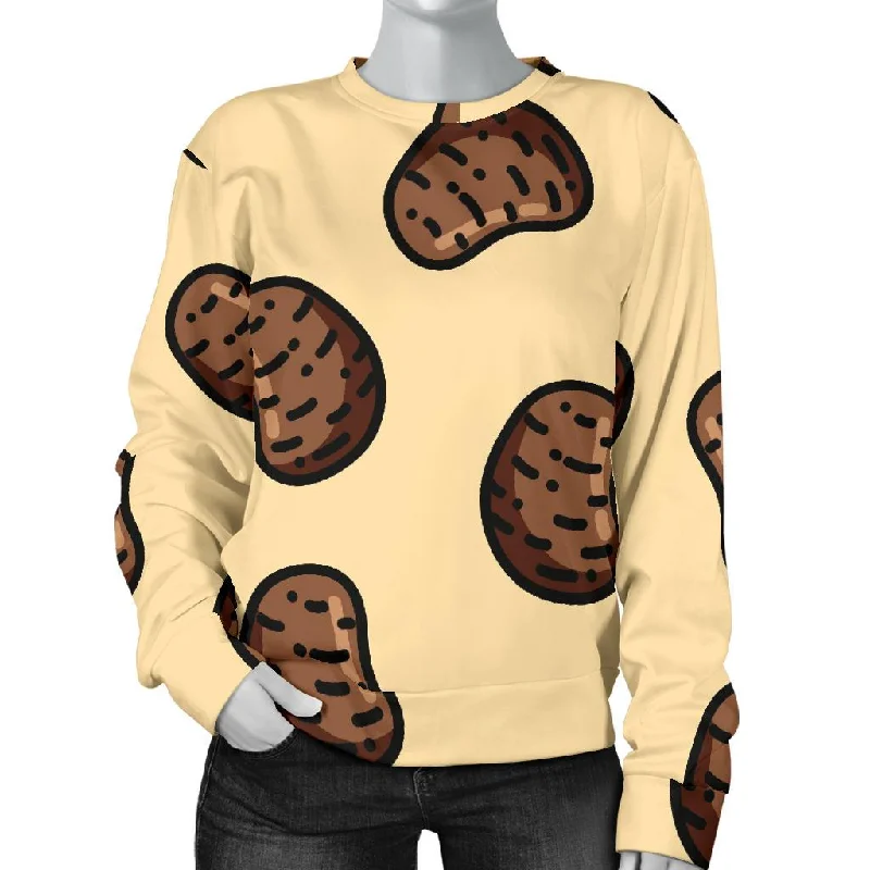 Pattern Print Potato Women's Sweatshirt Hoodie with Ribbed Cuffs Snug Fit Comfort