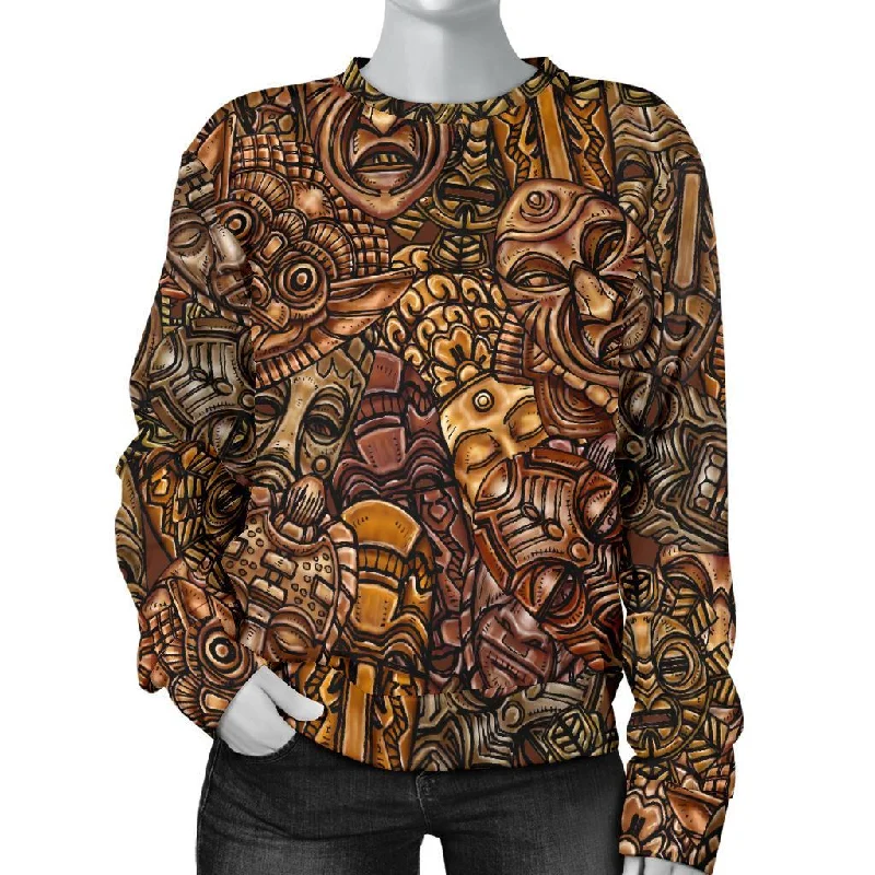 Pattern Print Totem Women's Sweatshirt Hoodie Jacket Zipper Layering