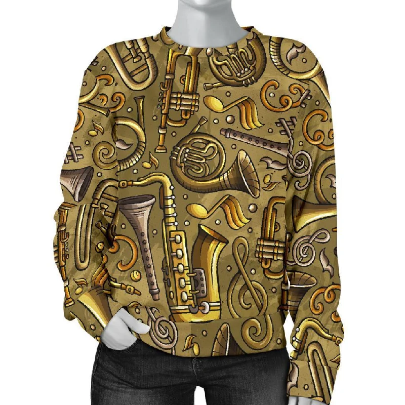 Pattern Print Trumpet Women's Sweatshirt Hoodie with Rhinestones Sparkly Elegant