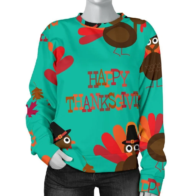 Pattern Print Turkey Thankgiving Women's Sweatshirt Hoodie with Longline Fit Extended Stylish